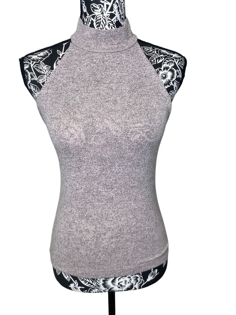Me To We Sleeveless Mock Neck Knit Sweater Tank Top Heather Taupe Womens XS